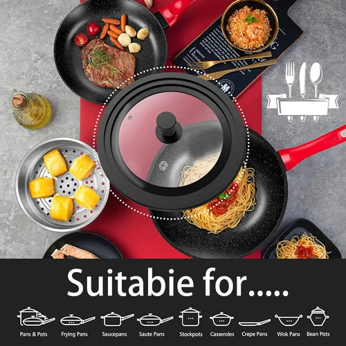 Miniatura 2 de Tapa universal para olla, tapa de sartén para utensilios de cocina de 7, 8 y 9 pulgadas, vidrio templado con borde y mango de silicona resistente al