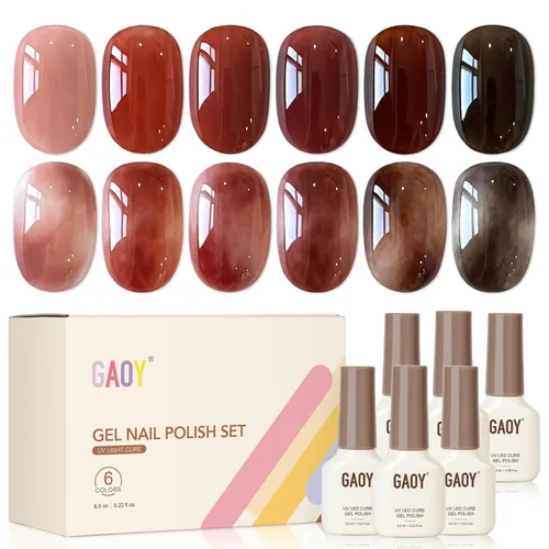 Miniatura 11 de GAOY Esmalte de uñas en gel oscuro de 6 colores gelatina lechosa marrón verde negro, kit de esmalte en gel para manicura de salón y nail art