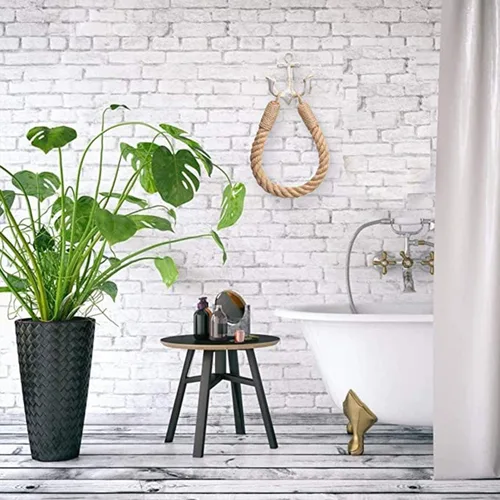 Miniatura 6 de Soporte de papel higiénico de anclaje náutico, anillo de toalla de pared industrial rústico con gancho de metal para decoración de baño (blanco)