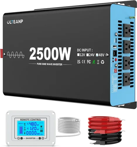 Miniatura 12 de OLTEANP Nuevo Inversor de onda sinusoidal pura de 2200 vatios actualizado, inversor de corriente de 12 V CC a 110 V CA con 4 salidas de CA, puerto
