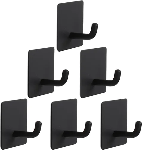 Miniatura 14 de Ganchos para Toallas de Baño, Paquete de 6 Ganchos Autoadhesivos para Abrigos, Gancho Resistente para Bata Sin Perforación, Colgador de Ropa Negro 6