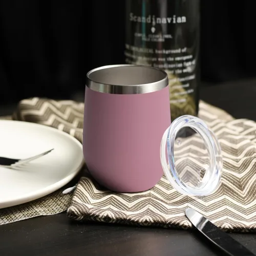 Miniatura 6 de DOMICARE - Juego de 16 vasos de vino de 12 onzas con tapa, hechos de acero inoxidable con aislamiento al vacío de doble pared, color rosado