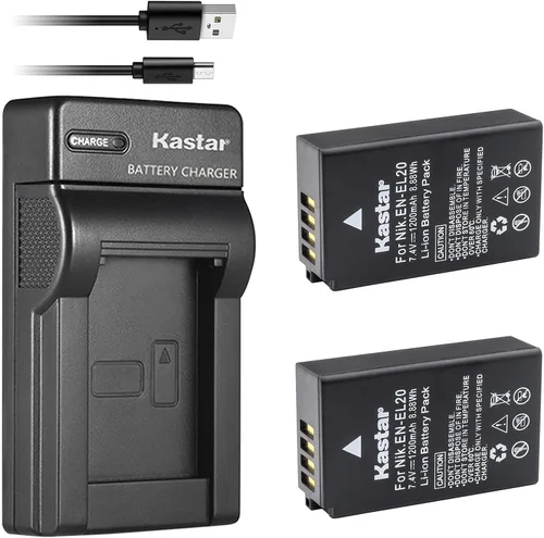 Kastar Batería (X2) y cargador USB delgado para Nik EN-EL20, ENEL20, EN-EL20a y Nik Coolpix A, Nik 1 AW1, 1 J1, 1 J2, 1 J3, 1 S1, 1 V3 y cámaras