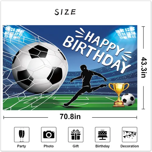 Miniatura 2 de Cartel de feliz cumpleaños con temática de fútbol, cartel gigante grande de 71 x 43 pulgadas para decoración de fiestas en interiores y exteriores