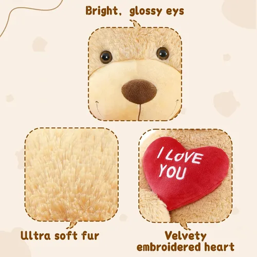 Miniatura 8 de MaoGoLan Oso de peluche gigante de 52" Oso de peluche - Te amo Corazón rojo Oso de peluche grande para regalo de San Valentín, aniversario, larga