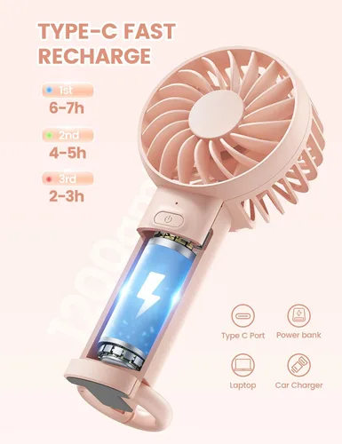 Miniatura 4 de Lamicall Mini ventilador portátil, ventilador de mano de 3 velocidades, ventilador personal recargable, secadora de pestañas de maquillaje