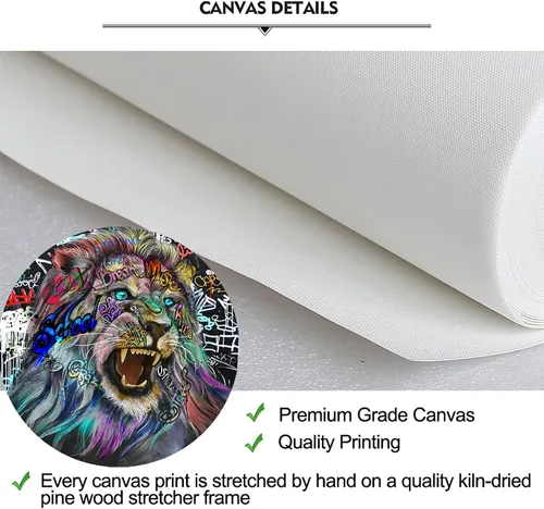 Miniatura 6 de Cuadro de 4 paneles de graffiti en lienzo de animales para decoración de pared, arte abstracto del rey león, lienzo enmarcado en blanco y negro