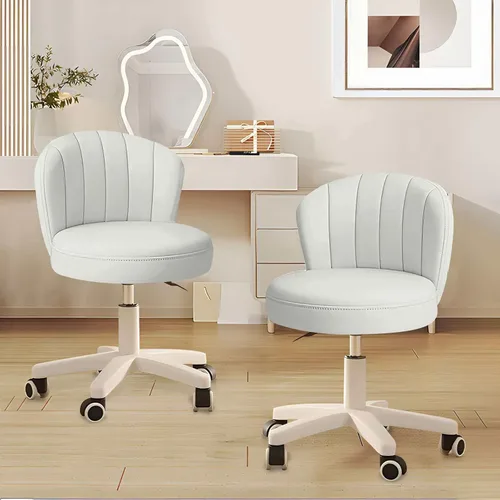 Miniatura 16 de Silla de escritorio pequeña, silla redonda con respaldo de piel sintética, altura ajustable, giratoria, taburete de trabajo, silla para el hogar