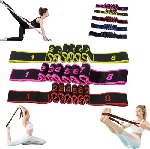 Banda de resistencia de fitness para estiramiento y yoga, ejercicio de tirador de moda, banda de resistencia numerada con asas para brazos, 8 bucles