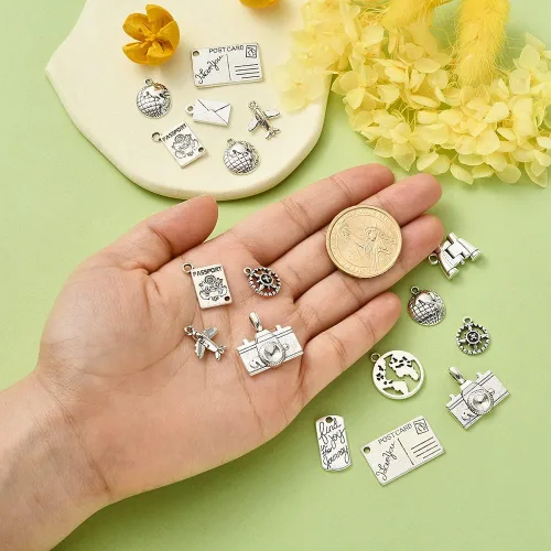 Miniatura 4 de LiQunSweet 100 dijes para viaje al extranjero, 10 unidades, para hacer joyas Abalorio de viaje_10 estilos