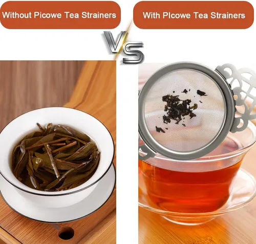 Miniatura 5 de Picowe Paquete de 2 coladores de té, coladores de té plateados de acero inoxidable para té suelto de malla fina para boca de taza de 2.5 a 4 pulgadas
