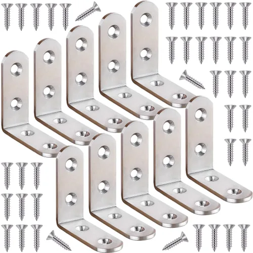 Miniatura 9 de 6 piezas de soportes de esquina en L negros de acero inoxidable de 65x65mm, soportes de estante resistentes para madera, estantes, soportes de unión
