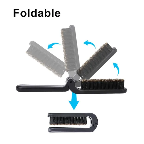 Miniatura 2 de 2 piezas de cepillo plegable de viaje con cerdas de jabalí, bolsillo plegable, rango antiestático, mini herramienta de peinado para barba y cabello