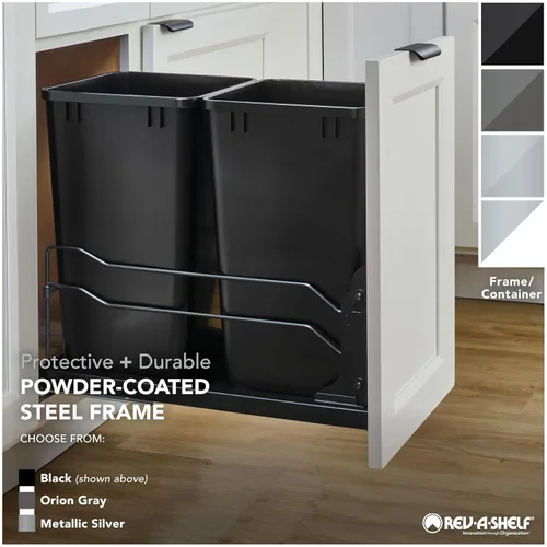 Miniatura 6 de Rev-A-Shelf Bote de basura doble extraíble para debajo de gabinetes de cocina, 35 cuartos, 8.75 galones con rieles de cierre suave para gabinetes