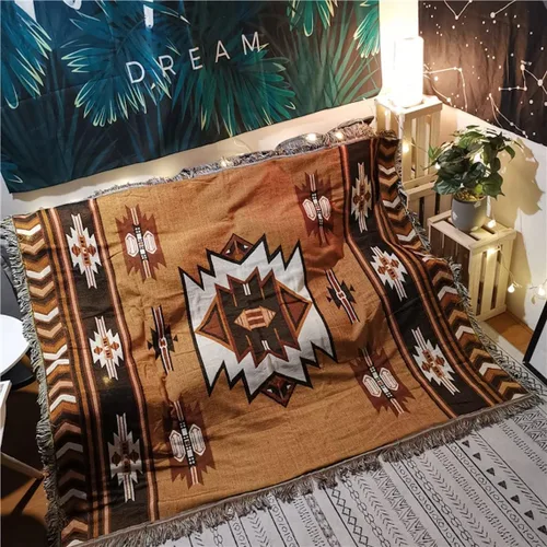 Miniatura 10 de Manta azteca nativa americana, decoración bohemia del suroeste, reversible, con borlas tejidas, mantas y mantas mexicanas para sofá, cama, silla