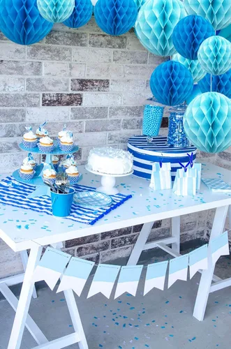 Miniatura 2 de ZOOYOO 12 piezas 15 cm 25 cm bolas de panal decorativas de papel de seda con pompones colgantes para cumpleaños, baby shower, boda, compromiso, Azul