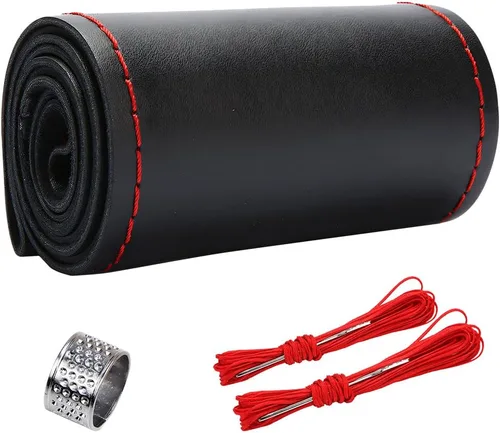 Miniatura 7 de ZIMISI Funda para Volante de Cuero Genuino, Envoltura de Costura Antideslizante y Transpirable para Coche, Costura DIY con Hilo y Aguja, Funda
