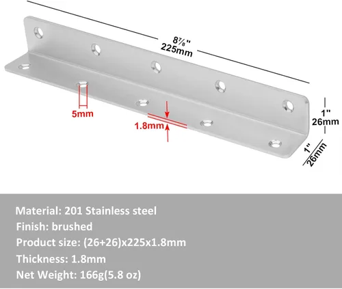 Miniatura 2 de 8 soportes de ángulo de hierro de acero inoxidable, soportes de esquina L 90 grados para soporte de madera y estante