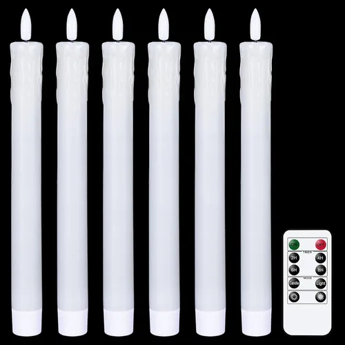 Miniatura 20 de GenSwin Velas cónicas blancas sin llama parpadeantes con control remoto de 10 teclas, funciona con pilas, velas LED cálidas con mecha 3D