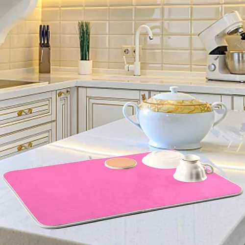 Miniatura 6 de Tapete de secado de platos pequeño rosa intenso Xl para platos, accesorios de cocina, mostrador de microfibra, escurridor de platos, resistente al