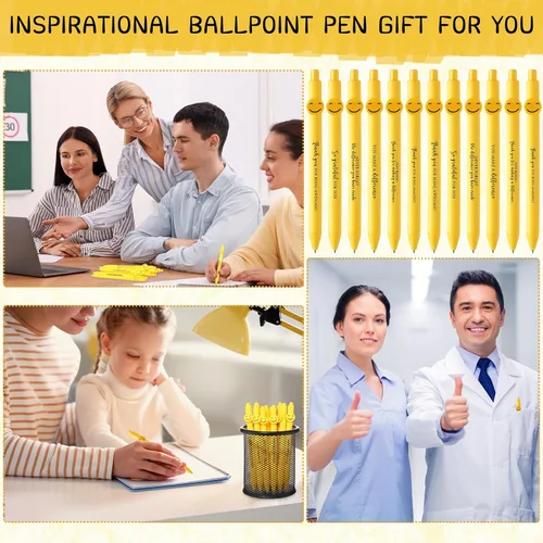 Miniatura 6 de Fuutreo 50 bolígrafos divertidos, regalos de agradecimiento a los empleados, cara sonriente, compañeros de trabajo, citas motivacionales, bolígrafos