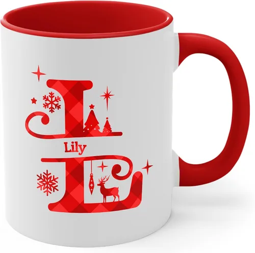 Miniatura 9 de Taza de café con inicial de decoración navideña con nombre, taza personalizada para mujeres y hombres, regalos con monograma, tazas de café