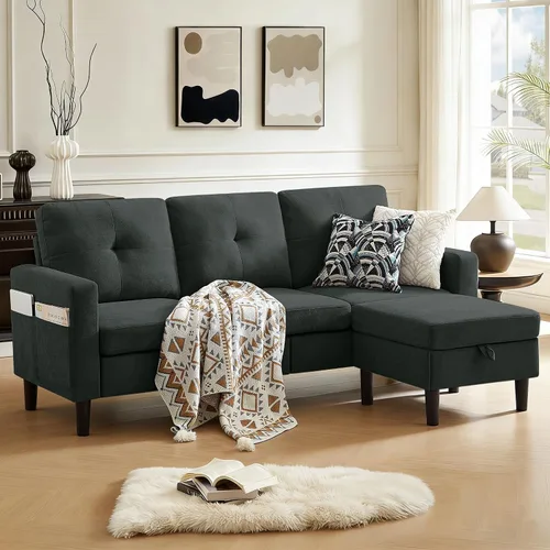 Sofá Seccional Sofás para Sala de Estar, Sofás Seccionales Modulares de 3 Asientos en Forma de L con Almacenamiento y Chaise Reversible, Tela de