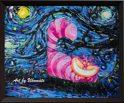 Uhomate Alicia en el país de las maravillas Cheshire Cat Alicia Wonderland Vincent Van Gogh Pósters de noche estrellada para el hogar, lienzo para