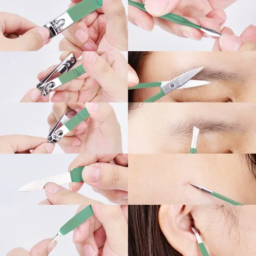 Miniatura 4 de HANTEKAS Juego de manicura 10 en 1 de acero inoxidable, cortaúñas tijeras kit de herramientas de pedicura - Kit de aseo portátil de viaje para Verde