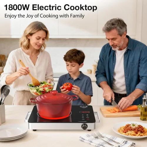 Miniatura 9 de WABK Placa eléctrica portátil, quemador de encimera infrarrojo de 1800 W con asa, estufa eléctrica de un solo quemador de 110 V con perilla