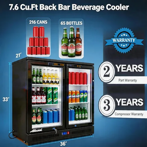 Miniatura 6 de Enfriador de barra trasera para debajo de la encimera, refrigerador de bebidas de 7.5 pies cúbicos, refrigerador bajo encimera, 2 puertas de 36