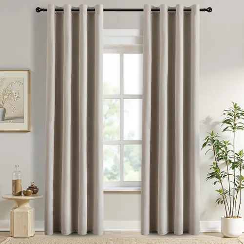 Miniatura 70 de DONREN Cortinas opacas de lino con aislamiento térmico de 52 x 95 pulgadas, cortinas de oscurecimiento de habitación con ojales para dormitorio