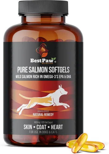 Best Paw Nutrition Aceite de salmón puro de Alaska salvaje para perros y gatos, alergias, picazón seca en la piel, puntos calientes y alivio del