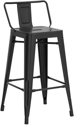 Miniatura 5 de Juego de 4 taburetes de bar de metal de 26 pulgadas, modernos taburetes de altura de mostrador con respaldo, sillas de bar industriales con respaldo