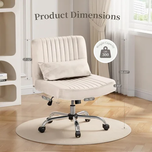 Miniatura 2 de Silla de oficina de terciopelo, silla cruzada de lujo con ruedas, cómoda silla de escritorio con patas cruzadas para oficina en casa, silla de Beige