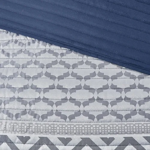 Miniatura 9 de Madison Park - Juego de colchas de lujo con diseño de rayas jacquard - para todas las estaciones, colcha de cama ligera, fundas, almohada Azul
