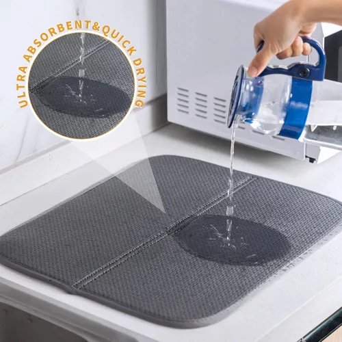 Miniatura 4 de Paquete de 2 tapetes de secado de platos para encimera de cocina, absorbentes, tapetes escurridor de platos de microfibra, almohadilla de secado