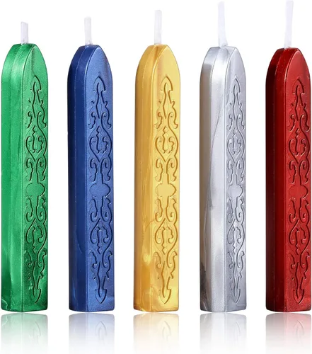 Yoption Varillas de Cera de Sellado de 5 Colores, Varillas de Cera Vintage con Tótem de Fuego para Manuscritos con Mechas para Sello de Cera Verde