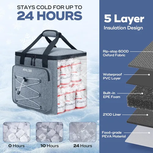 Miniatura 2 de RealCool Bolsa térmica suave de 35/45 latas, hielera plegable aislada a prueba de fugas, lonchera grande para hombres y mujeres, enfriador de lados