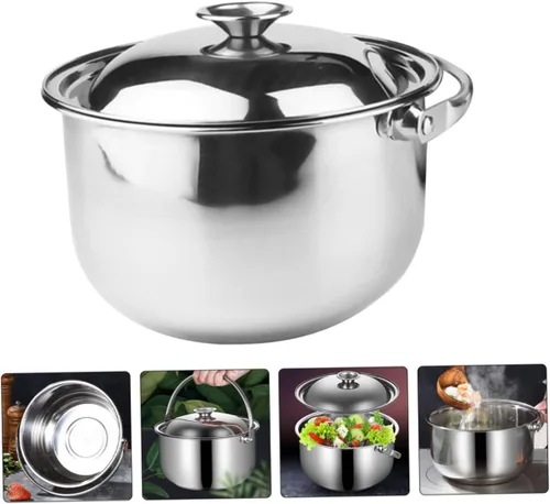 Miniatura 4 de KICHOUSE Olla de cocina de acero inoxidable Olla de acero inoxidable Petit Kitchen Stock con tapa Tazones grandes para mezclar Multifuncional