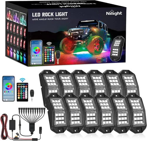 Miniatura 27 de Nilight 2 luces LED RGB de 3 pies con base de resorte y 4 luces de rock, control remoto de aplicación con patrones de persecución de bricolaje