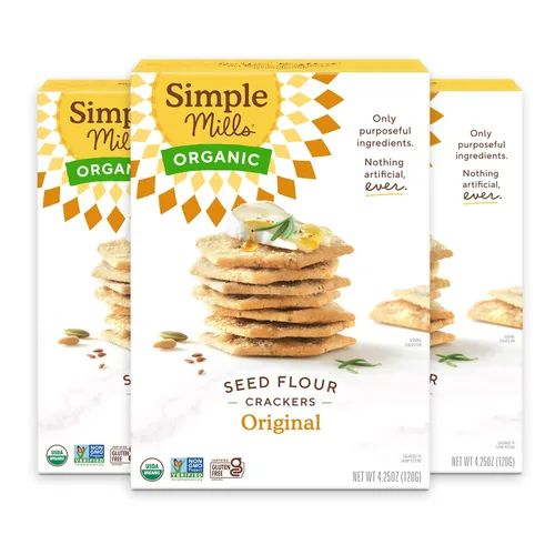 Simple Mills - Galletas de semillas orgánicas, ajo y hierbas de olor, sin gluten, con semillas de lino, semillas de girasol, sin maíz, aperitivos de