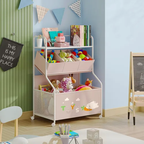 Miniatura 3 de BBLIKE Organizador de Almacenamiento de Juguetes con Ruedas - Caja de Juguetes Grande de 3 Niveles para Niños, Almacenamiento de Cofre de Juguetes
