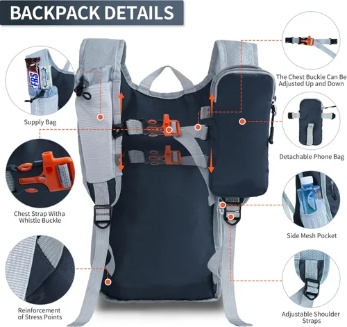Miniatura 5 de Mochila de senderismo 10L/15L, pequeña mochila de día ligera, plegable, para viajes, resistente al agua, para mujeres y hombres (Gris, 10L)
