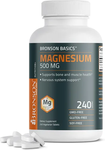 Bronson Magnesio 500 mg apoya la salud ósea y muscular y el apoyo del sistema nervioso - Sin OMG, 240 tabletas vegetarianas