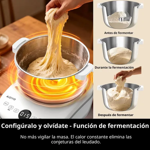 Miniatura 4 de AIZIYO DoughChief, máquina de masa de 5.3 cuartos de galón, mezclador de masa con función de fermentación, cuenco de acero inoxidable 304, tapa