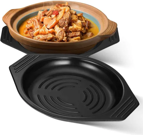 Bandeja de cacerola de piedra coreana resistente al calor con base antideslizante de 8.46 x 7.08 x 0.98 pulgadas para olla caliente y almohadilla de