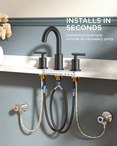 Miniatura 9 de FORIOUS Grifo de baño negro de 3 agujeros, 8 pulgadas, grifo de lavabo de baño negro mate generalizado con boquilla giratoria de 360°, adecuado