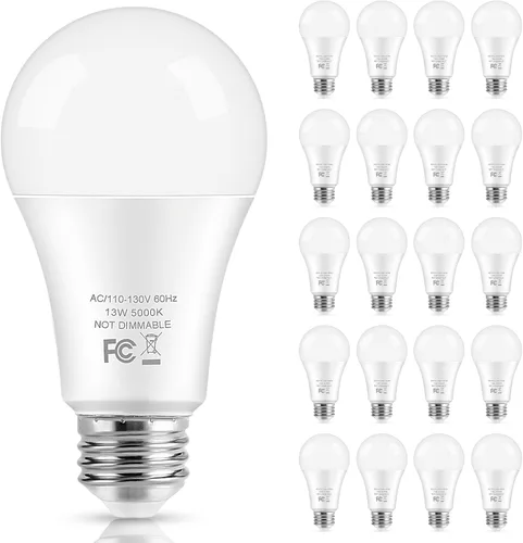 Bombillas LED, bombillas LED A19 equivalentes a 100 W, 13 W, 5000 K, luz blanca diurna, 1500 lúmenes, no regulables, brillantes, E26 Edison 5000K