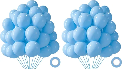 LovesTown 110 globos de látex de 12 pulgadas con cinta para decoración de cumpleaños, baby shower, boda, fiesta, color azul (paquete de 2)